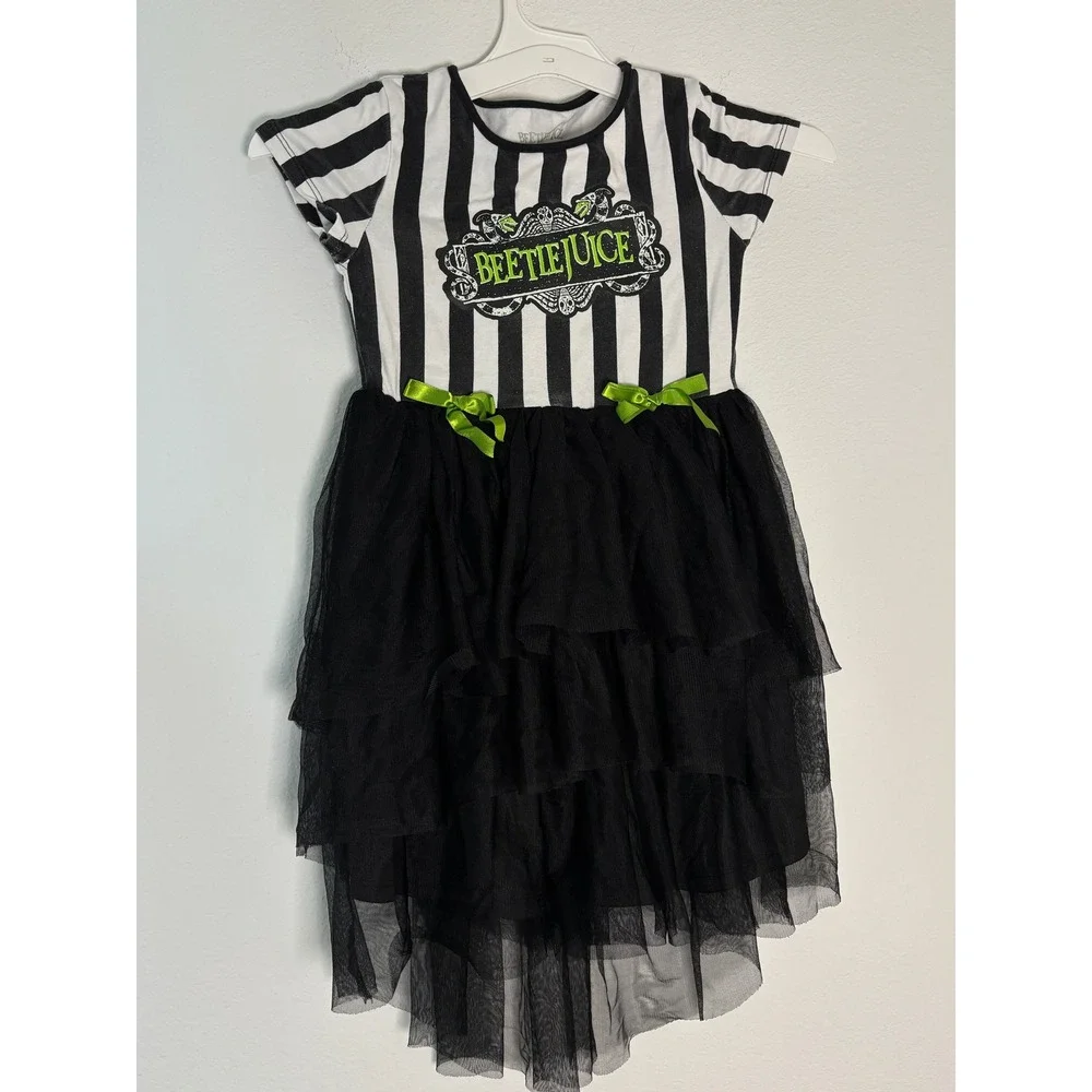 Beetlejuice‎ Girls Tutu Dress Black White Green Size 6/7 Halloween Costume